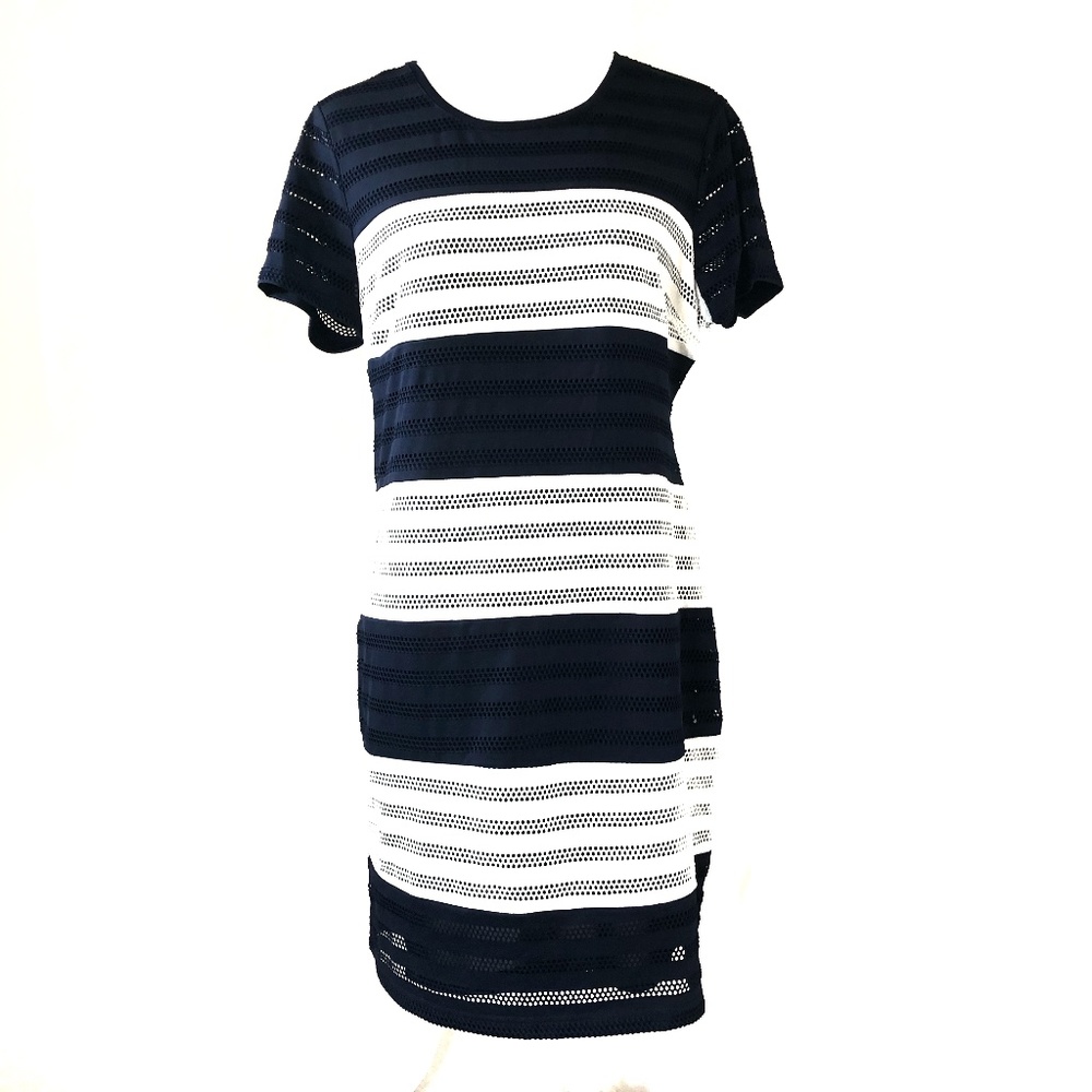 Beige by ECI Short-Sleeve Striped Sheath Dress NWT